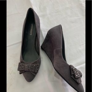 Gray suede BCBG wedge heels